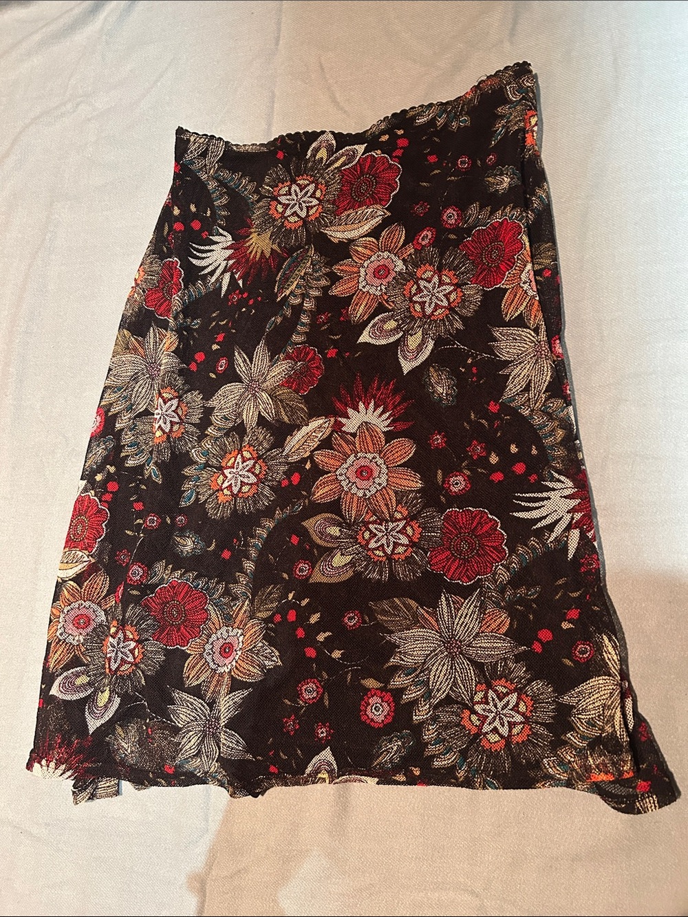 Floral Midi Skirt in Black with Red & Cream Accents